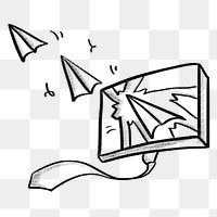 Paper planes png flying out of screen, business doodle, transparent background