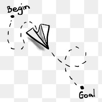 Paper plane png flying to goal doodle, transparent background