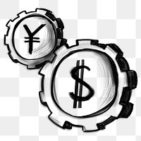 Png Japanese Yen, US dollar coins, money doodle, transparent background