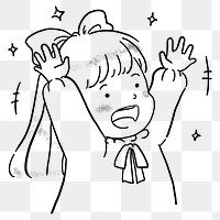 Happy little girl png cheering doodle, transparent background