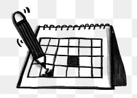 Pencil writing png calendar doodle, transparent background