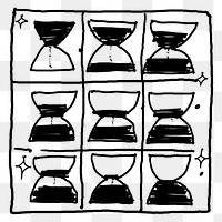 Hourglass table png, time management doodle, transparent background