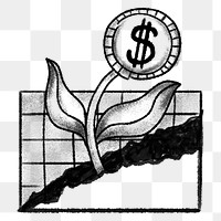 Economic growth png sticker, plant growing money doodle, transparent background