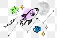 Flying rocket png sticker, startup business doodle, transparent background