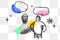 Man chatting png Greek statue, communication doodle, transparent background