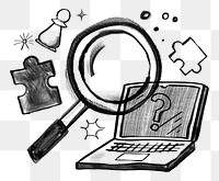 Employees selection png magnifying glass doodle, transparent background