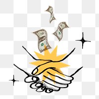 Business partnership handshake png sticker, finance doodle, transparent background