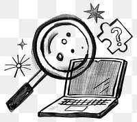 Business solution finding png magnifying glass doodle, transparent background