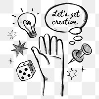 Creative entertainment png ideas, cute hand doodle, transparent background