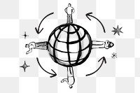 Grid globe png sticker, global connection doodle, transparent background