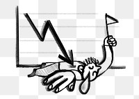 Downward arrow chart png sticker, bankrupt business doodle, transparent background