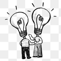 Bulb head people png discussing ideas doodle, transparent background