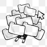 Work overload doodle png sticker, man buried in folders, transparent background