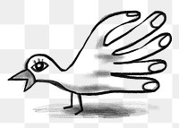 Pigeon post doodle png sticker, bird hand, transparent background