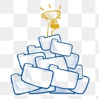 Hand holding trophy png sticker, business success doodle, transparent background