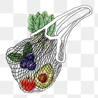 Healthy grocery bag png sticker, fruits and vegetables remix, transparent background