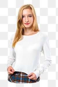 Png young blonde girl sticker, transparent background
