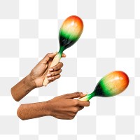 Png hands holding maracas sticker, transparent background