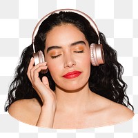 Woman wearing headphones png sticker, transparent background