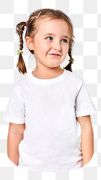 Little girl png sticker, wearing t-shirt, transparent background