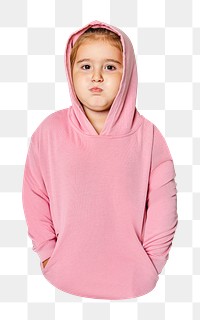 Little girl png sticker, wearing hoodie, transparent background