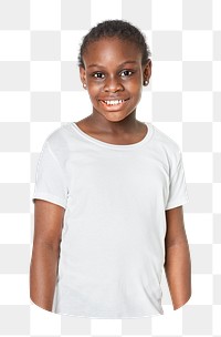 Little girl png sticker, wearing t-shirt, transparent background