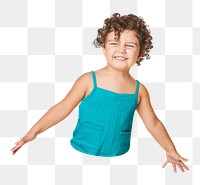 Little girl png sticker, wearing jumpsuit, transparent background