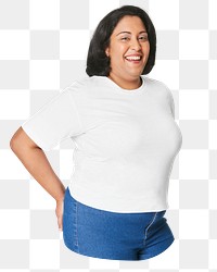 Png happy plus size woman sticker, transparent background