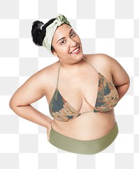 Png woman in green bikini sticker, transparent background