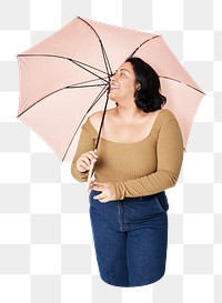 Png woman holding umbrella sticker, transparent background