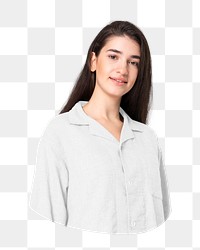 Png woman in white shirt sticker, transparent background