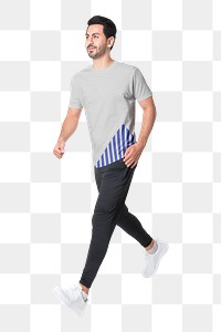 Sporty man png sticker, walking in t-shirt, sweatpants, transparent background