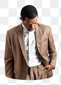 Png businessman sticker, brown suit, transparent background