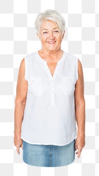 Casual senior woman png sticker, transparent background