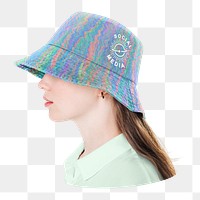 Png holographic bucket hat sticker, transparent background