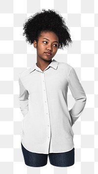 Png white shirt girl sticker, transparent background