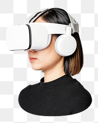 Png woman with VR headset sticker, transparent background