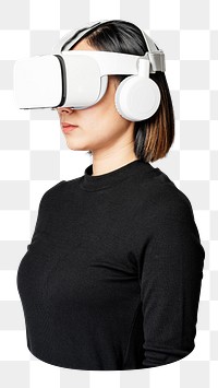 Png woman with VR headset sticker, transparent background