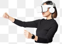 Png woman with VR headset sticker, transparent background