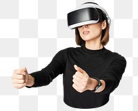 Png woman with VR headset sticker, transparent background