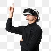 Man with VR headset png pointing out