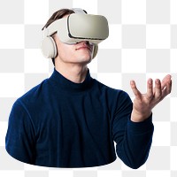 Png man with VR headset sticker, transparent background