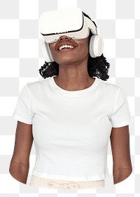 Png woman with VR headset sticker, transparent background