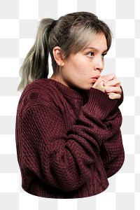 Png woman blowing hands sticker, transparent background