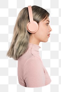 Woman with headphones png sticker, transparent background