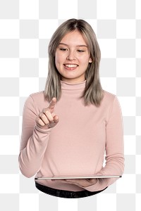 Woman touching png sticker, transparent background
