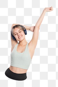 Png woman enjoying music sticker, transparent background