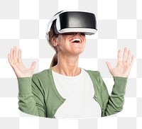 Woman using VR png sticker, transparent background