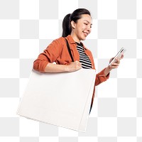 Png shopping bag woman sticker, transparent background
