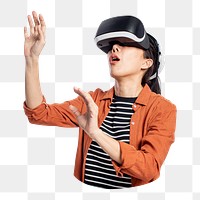 Woman using VR png sticker, transparent background